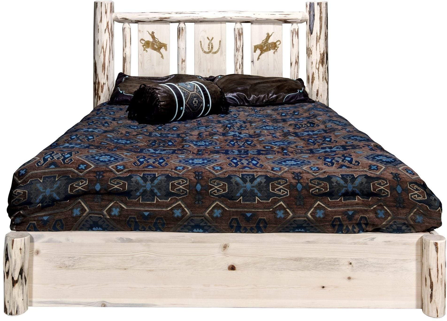 Montana Woodworks Montana Collection California King Storage Platform Bed with Laser Engraved Design - Clear Lacquer Finish-Rustic Furniture Marketplace