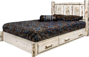 Montana Woodworks Montana Collection King Storage Platform Bed with Laser Engraved Design - Clear Lacquer Finish-Rustic Furniture Marketplace