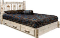 Montana Woodworks Montana Collection California King Storage Platform Bed with Laser Engraved Design - Clear Lacquer Finish-Rustic Furniture Marketplace