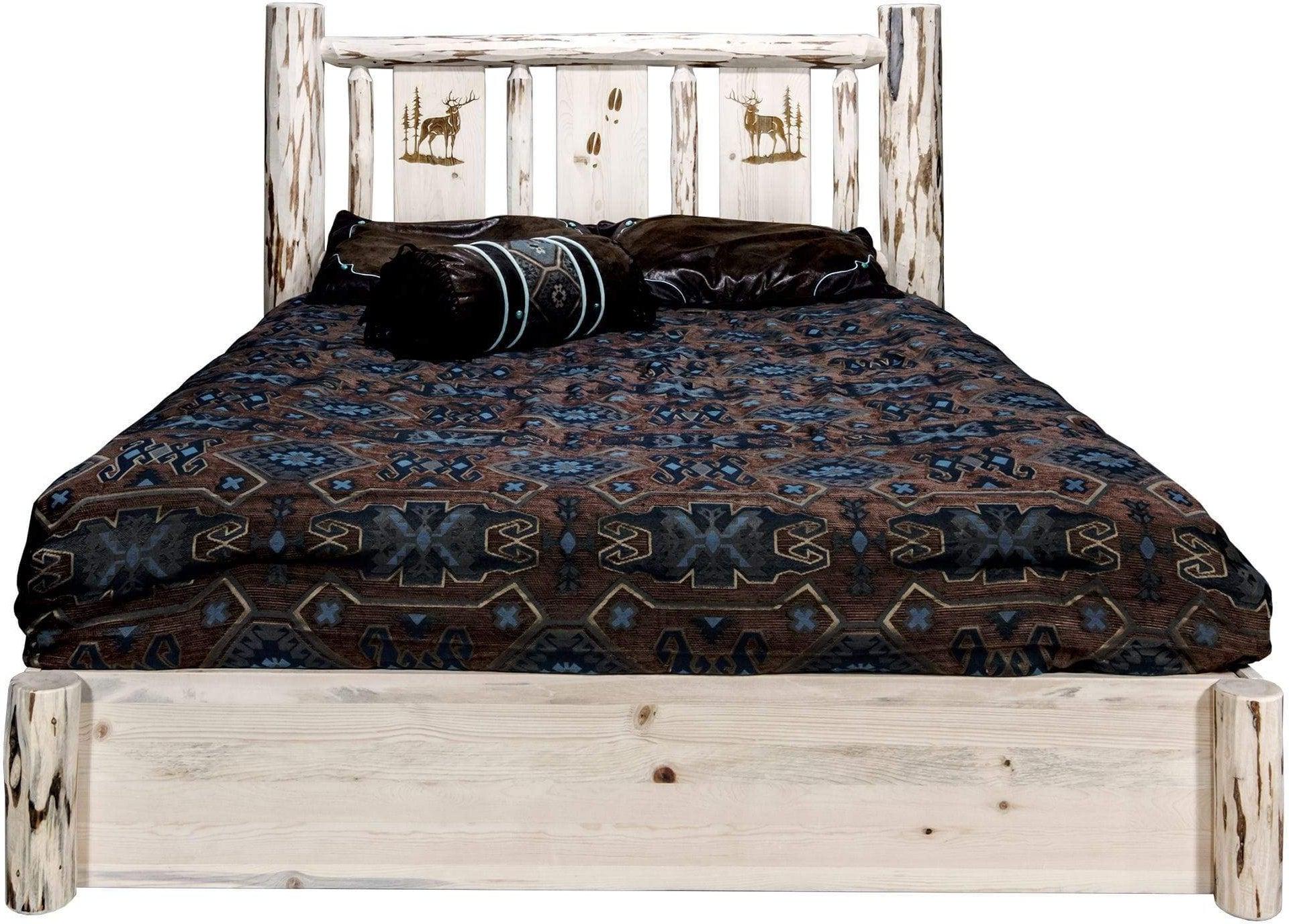 Montana Woodworks Montana Collection California King Storage Platform Bed with Laser Engraved Design - Ready to Finish-Rustic Furniture Marketplace