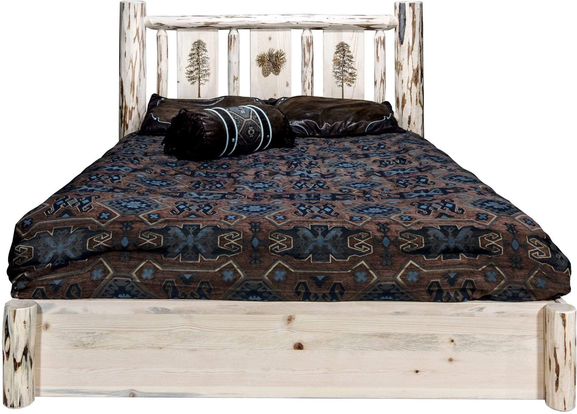 Montana Woodworks Montana Collection California King Storage Platform Bed with Laser Engraved Design - Ready to Finish-Rustic Furniture Marketplace