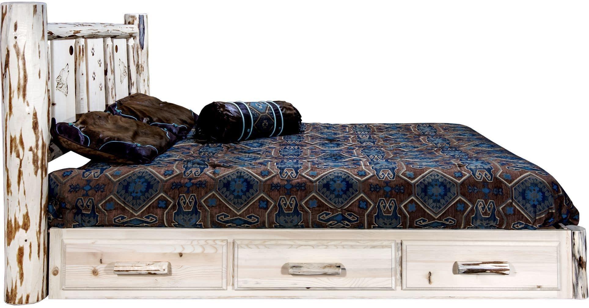 Montana Woodworks Montana Collection California King Storage Platform Bed with Laser Engraved Design - Ready to Finish-Rustic Furniture Marketplace