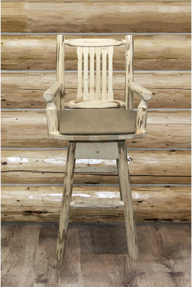 Montana Woodworks Montana Collection Captain's Barstool with Back/Swivel/Upholstered Seat-Rustic Furniture Marketplace