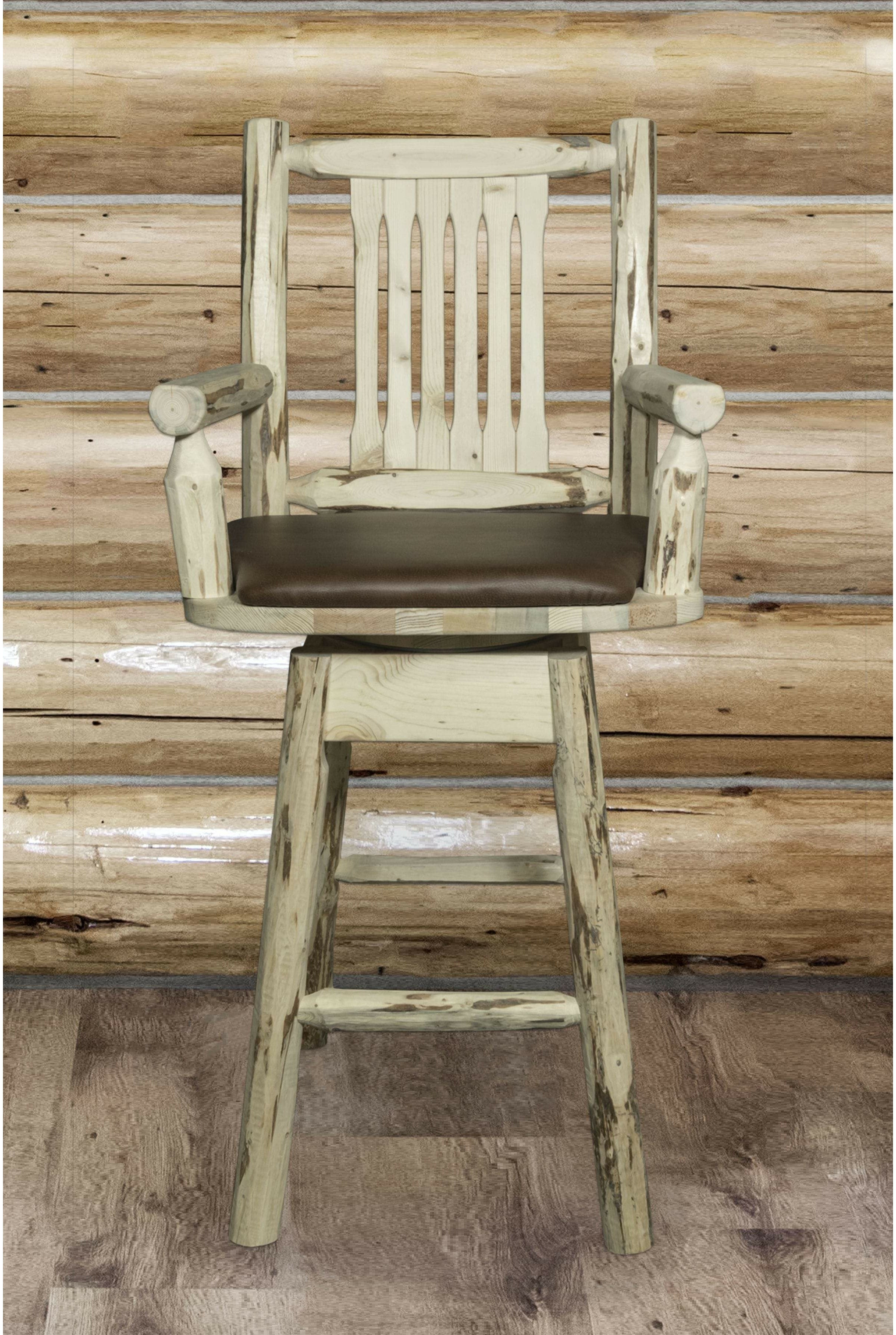 Montana Woodworks Montana Collection Captain's Barstool with Back/Swivel/Upholstered Seat-Rustic Furniture Marketplace