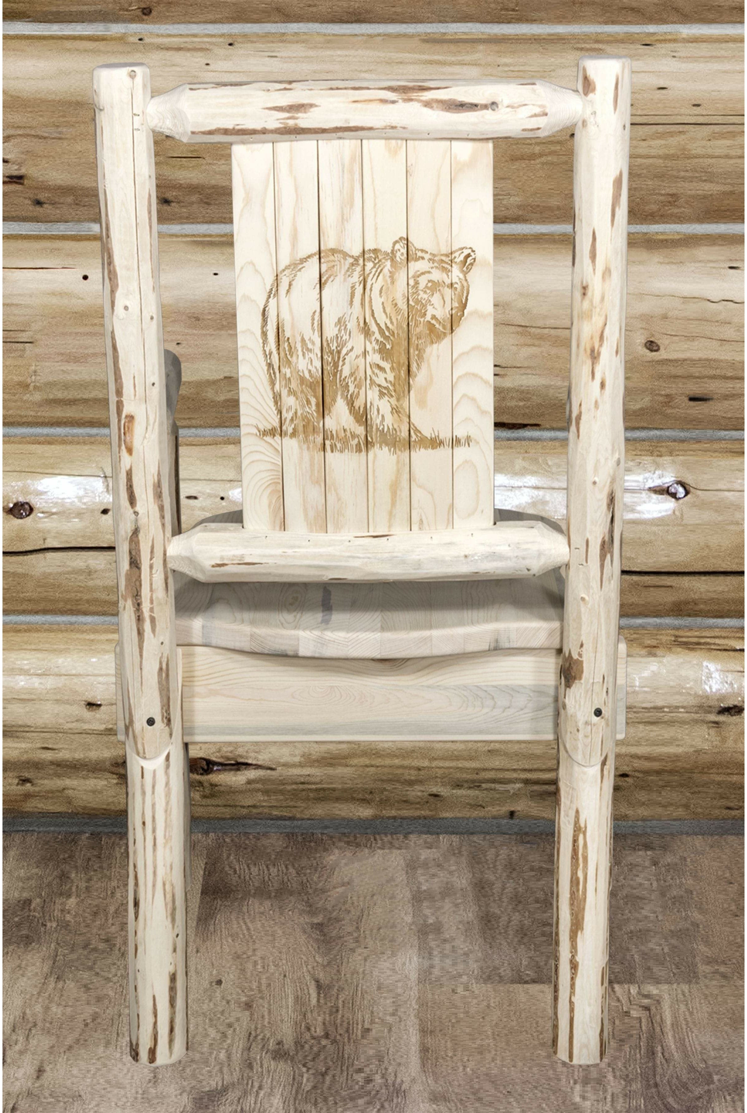 Montana Woodworks Montana Collection Captain's Chair with Laser Engraved Design - Clear Lacquer Finish-Rustic Furniture Marketplace