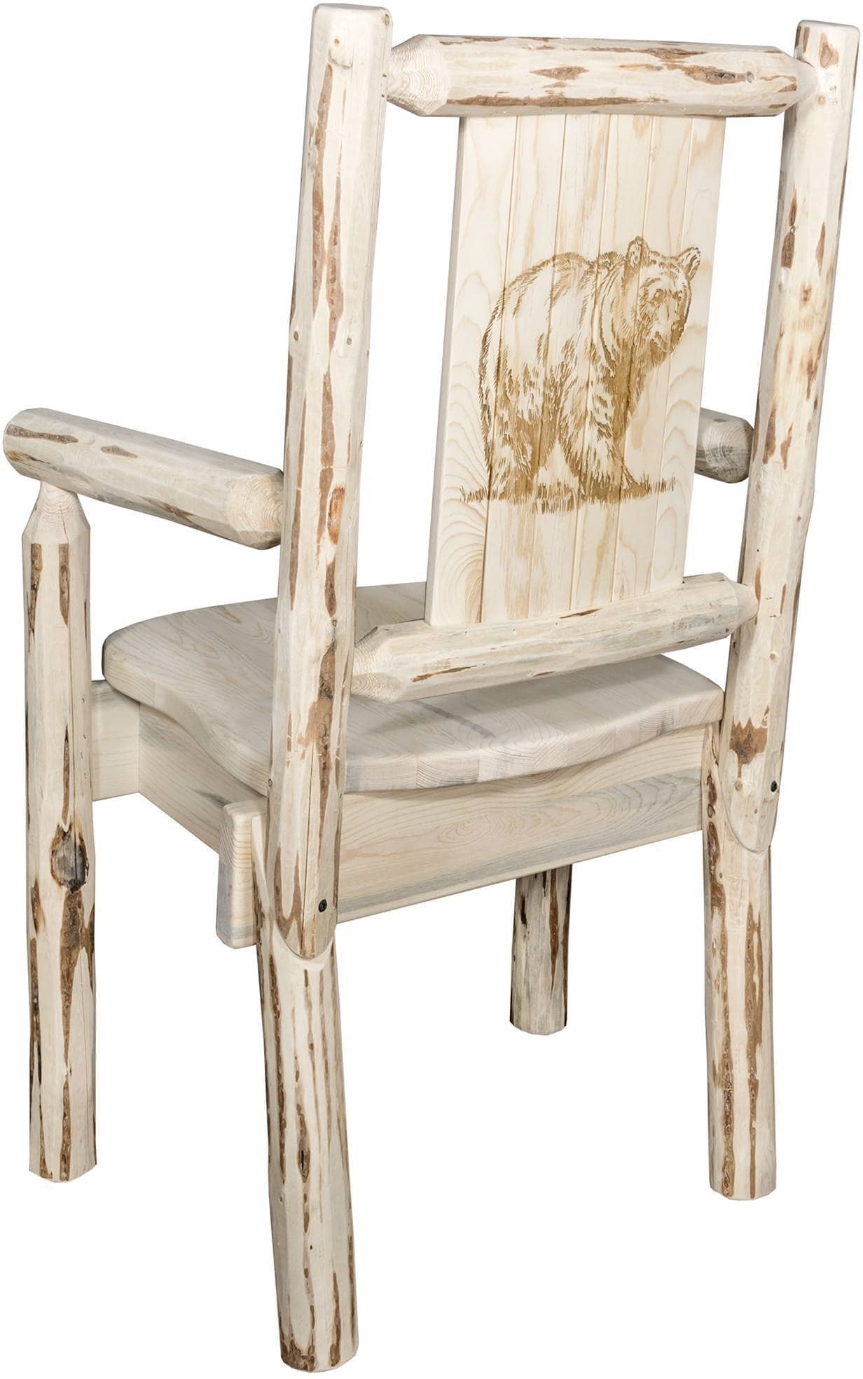 Montana Woodworks Montana Collection Captain's Chair with Laser Engraved Design - Clear Lacquer Finish-Rustic Furniture Marketplace