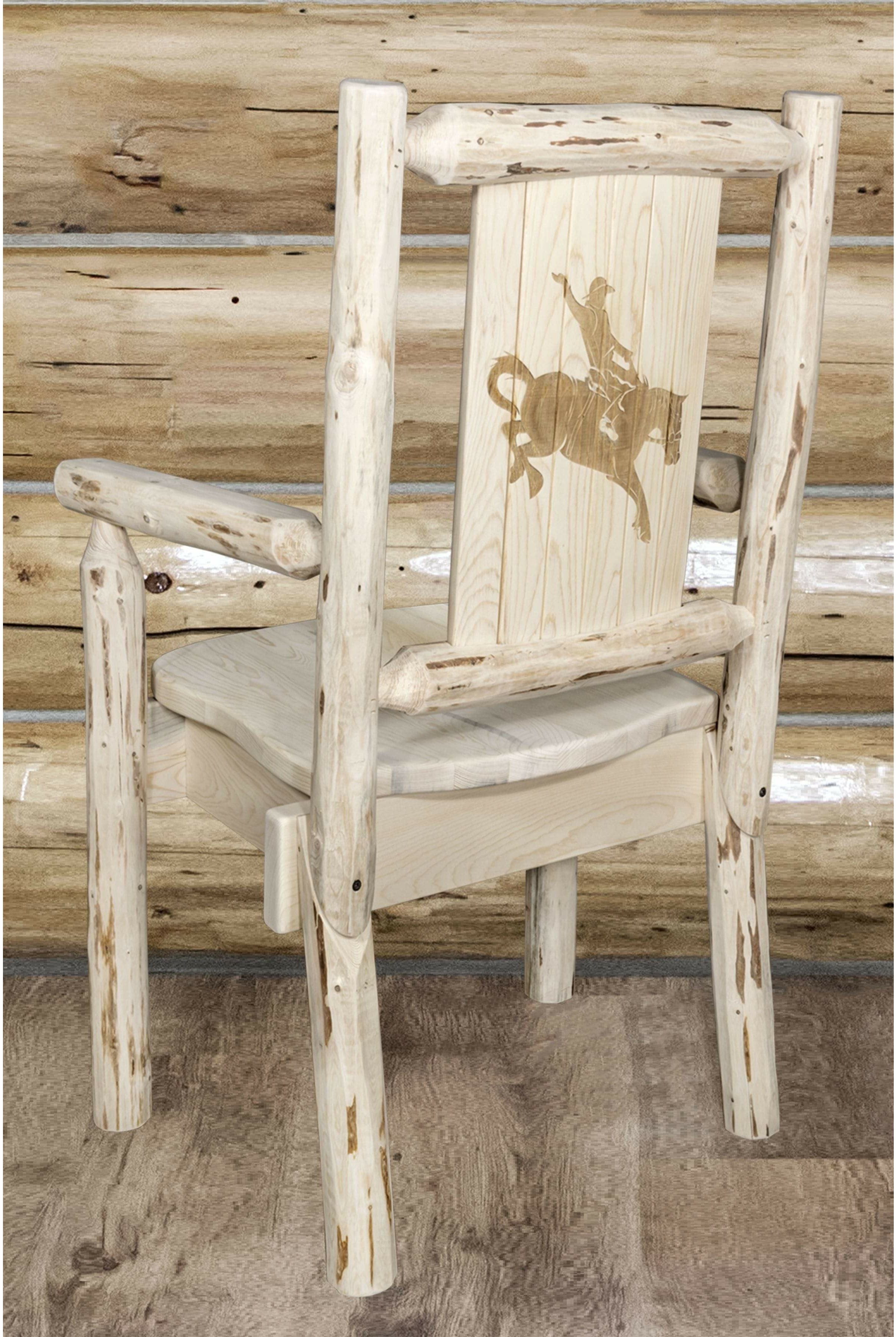 Montana Woodworks Montana Collection Captain's Chair with Laser Engraved Design - Clear Lacquer Finish-Rustic Furniture Marketplace