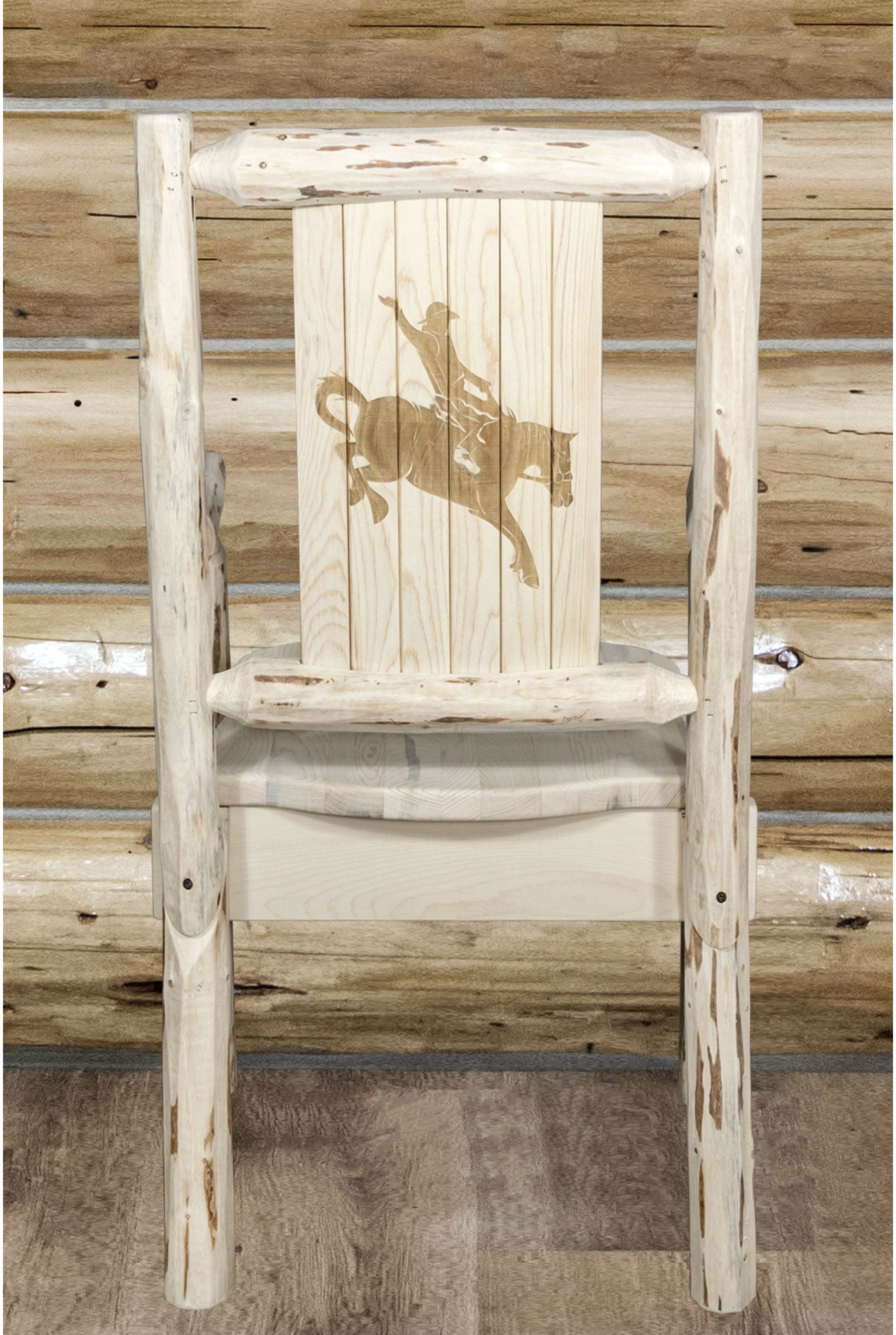 Montana Woodworks Montana Collection Captain's Chair with Laser Engraved Design - Clear Lacquer Finish-Rustic Furniture Marketplace