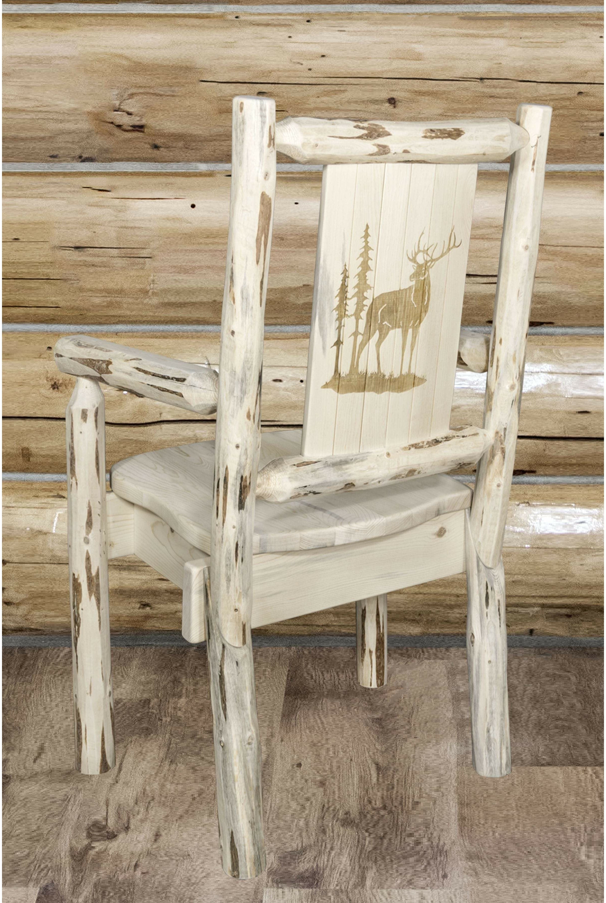 Montana Woodworks Montana Collection Captain's Chair with Laser Engraved Design - Clear Lacquer Finish-Rustic Furniture Marketplace