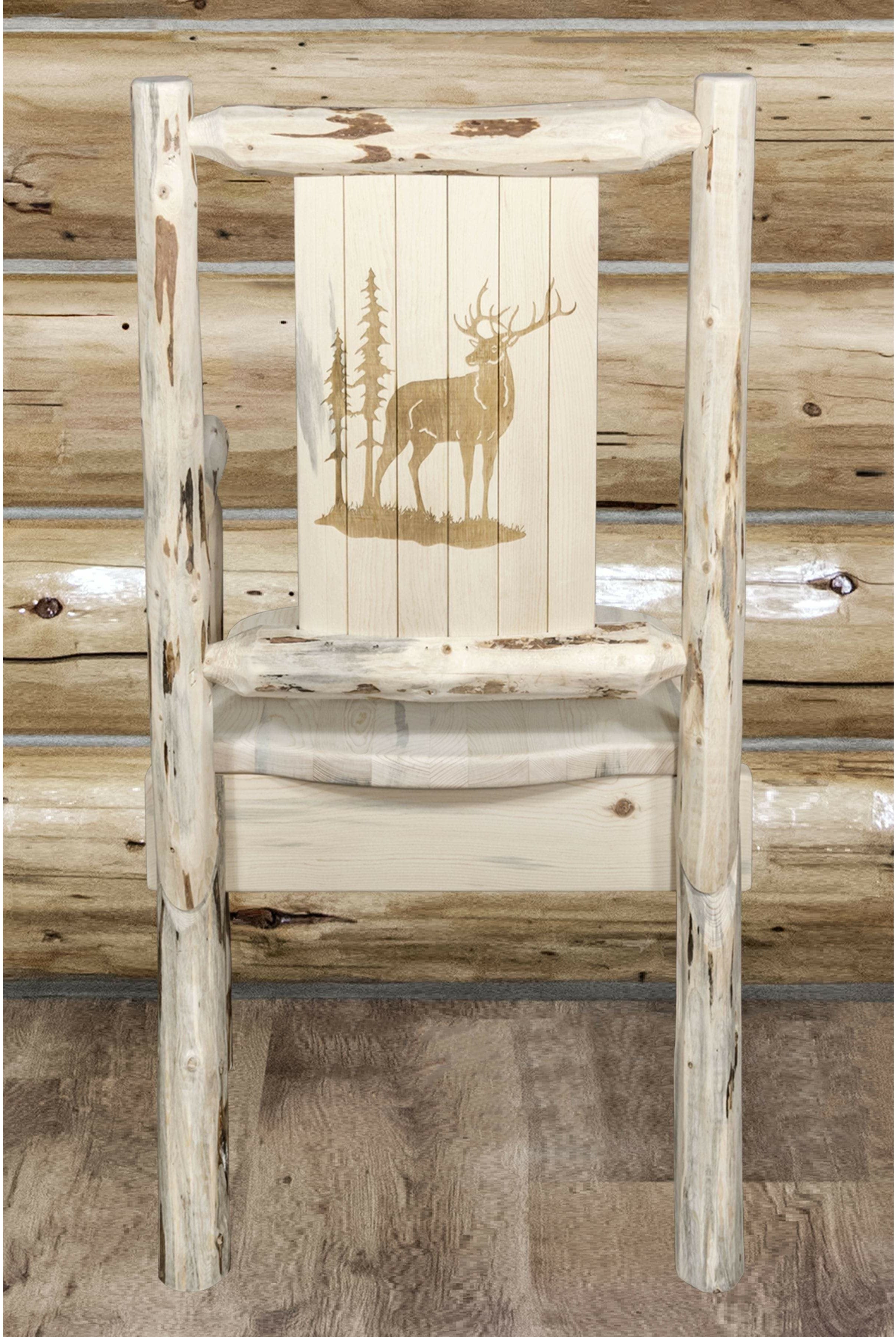 Montana Woodworks Montana Collection Captain's Chair with Laser Engraved Design - Clear Lacquer Finish-Rustic Furniture Marketplace