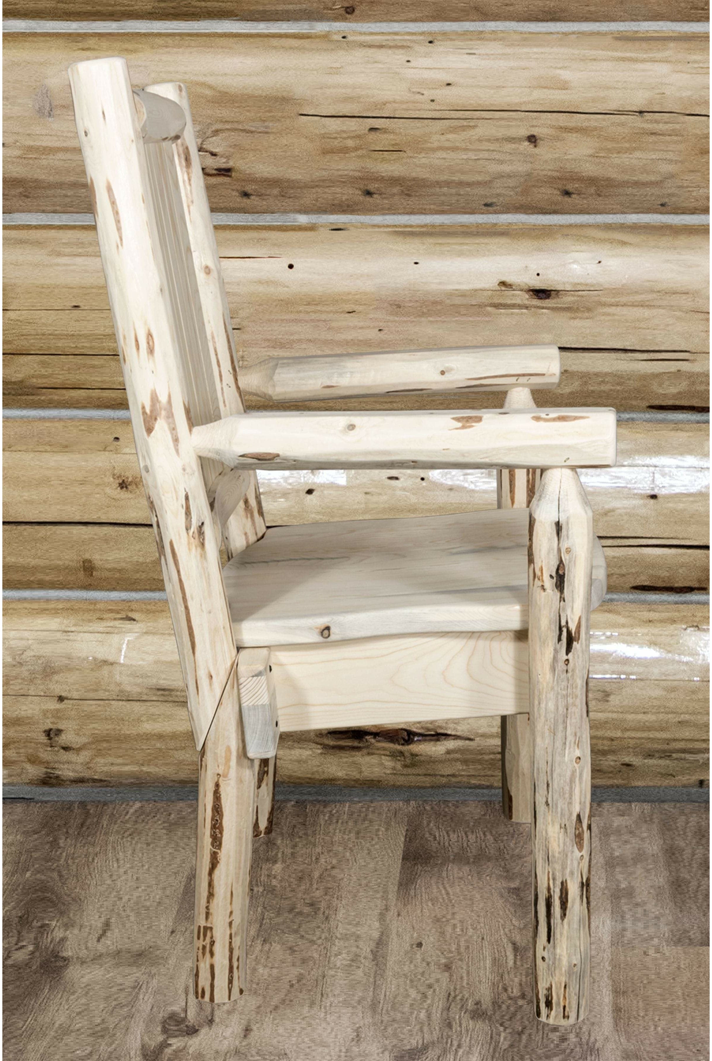 Montana Woodworks Montana Collection Captain's Chair with Laser Engraved Design - Clear Lacquer Finish-Rustic Furniture Marketplace