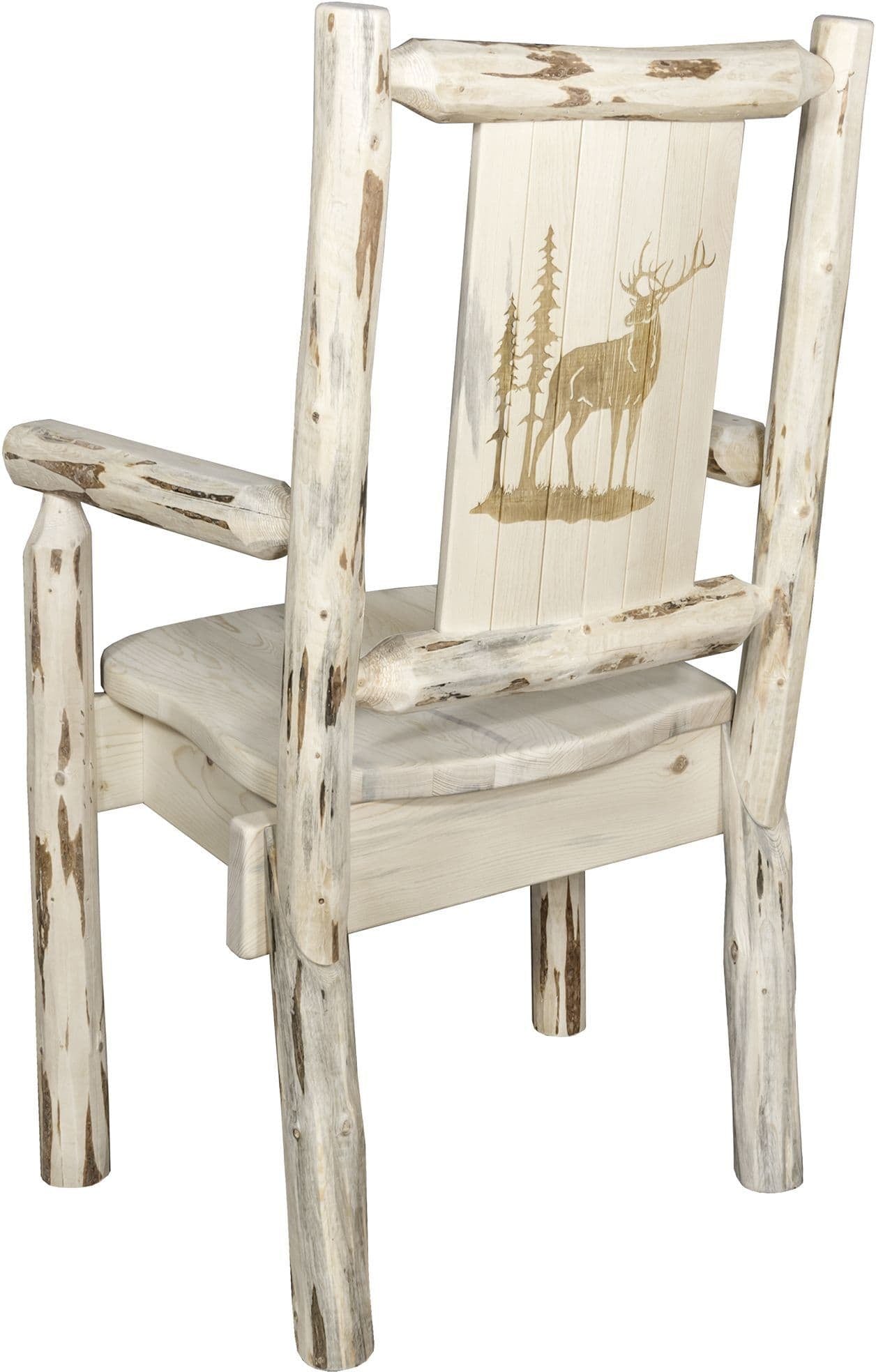 Montana Woodworks Montana Collection Captain's Chair with Laser Engraved Design - Clear Lacquer Finish-Rustic Furniture Marketplace