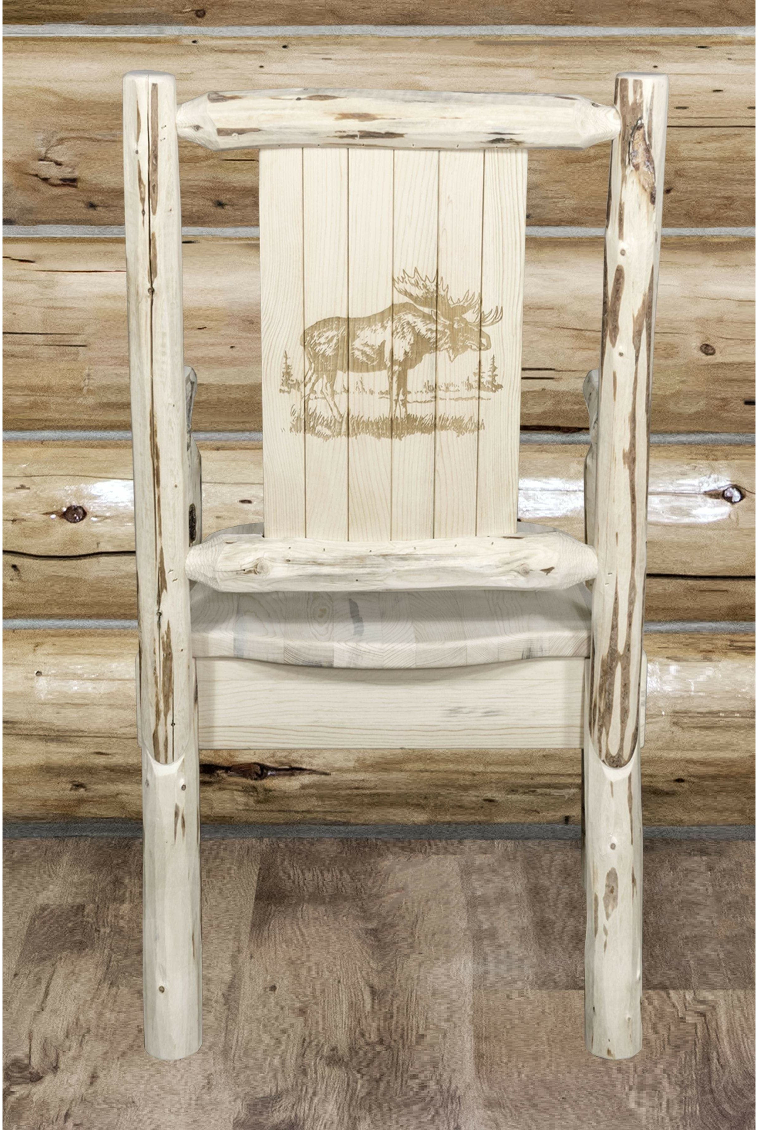 Montana Woodworks Montana Collection Captain's Chair with Laser Engraved Design - Clear Lacquer Finish-Rustic Furniture Marketplace