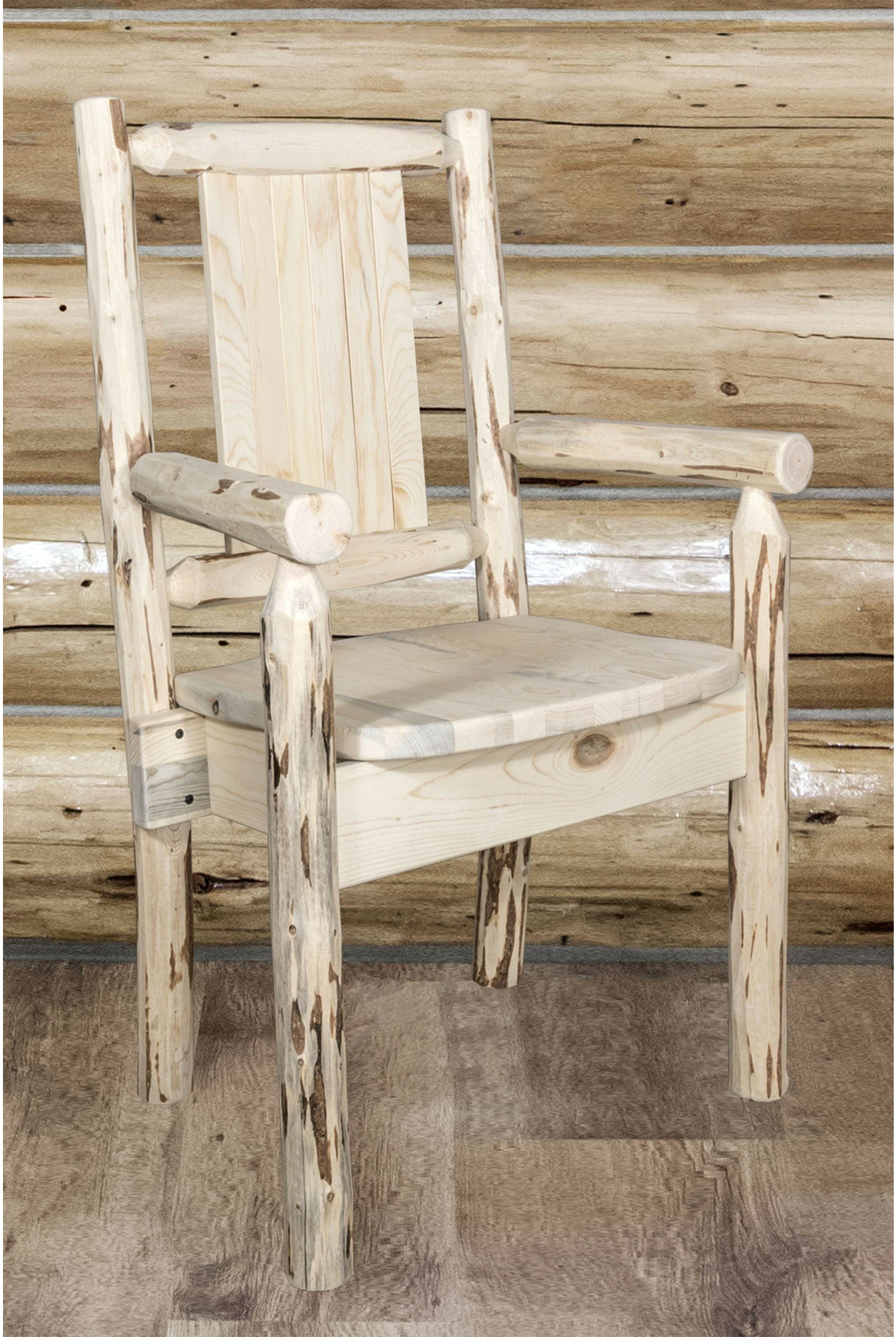 Montana Woodworks Montana Collection Captain's Chair with Laser Engraved Design - Clear Lacquer Finish-Rustic Furniture Marketplace