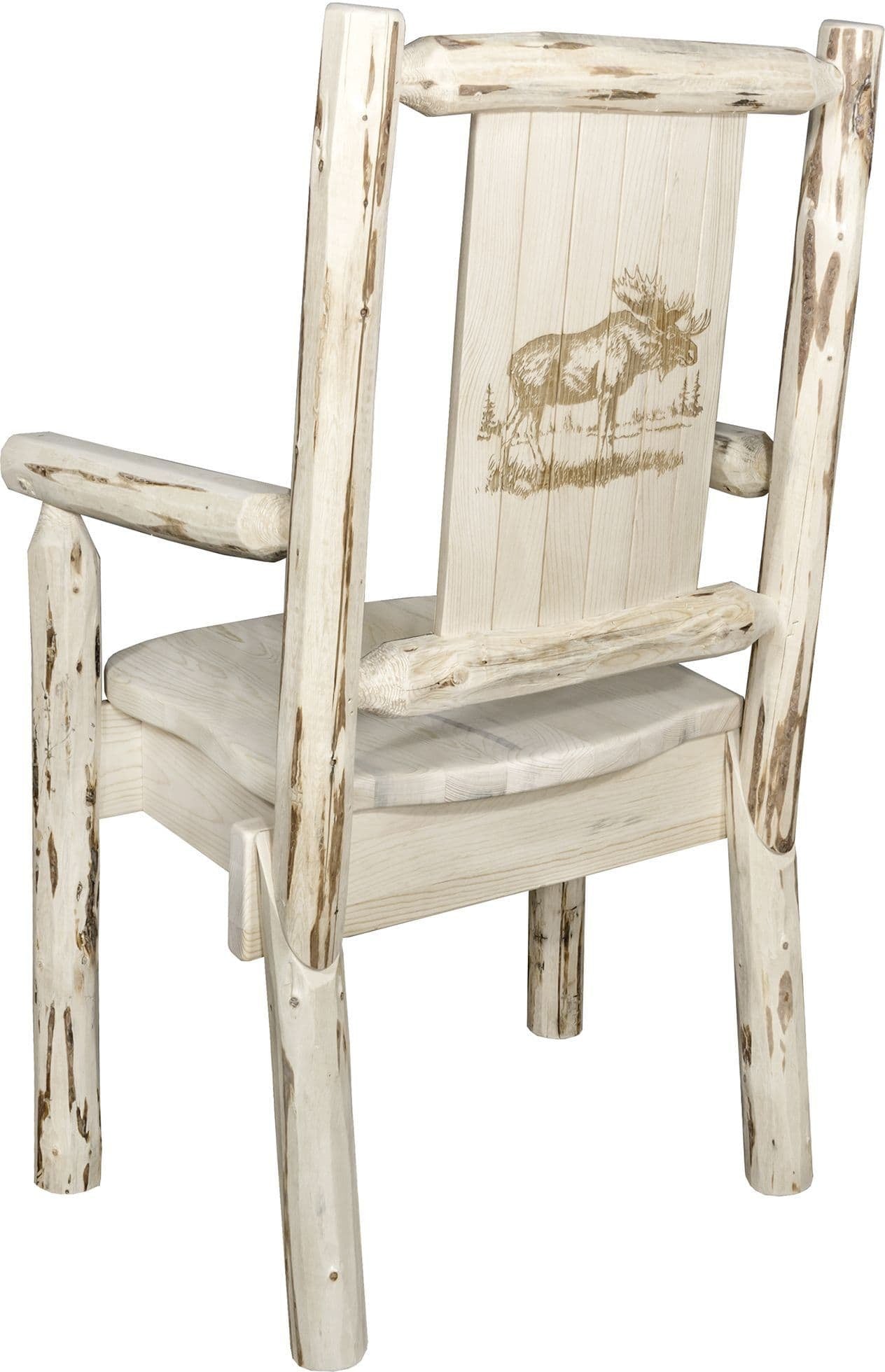 Montana Woodworks Montana Collection Captain's Chair with Laser Engraved Design - Clear Lacquer Finish-Rustic Furniture Marketplace