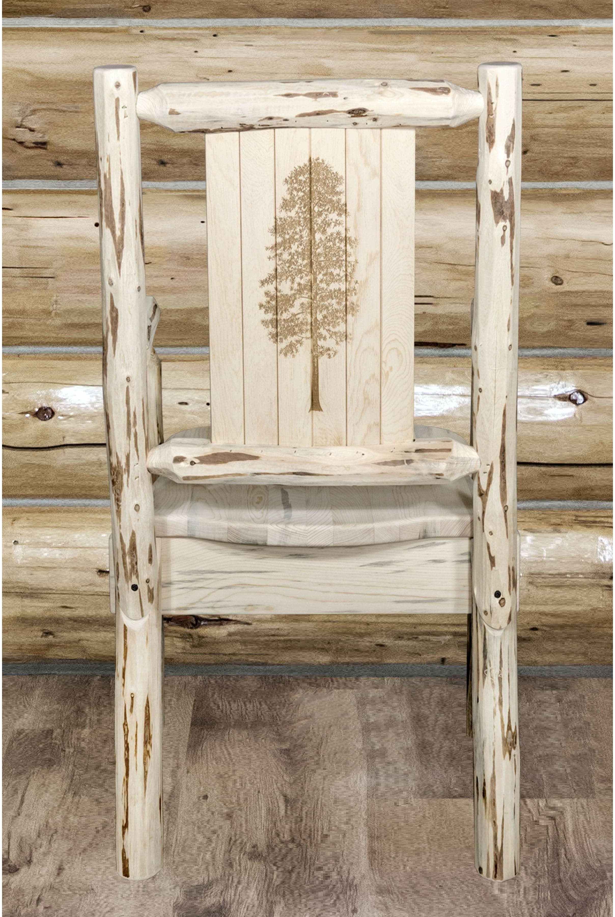 Montana Woodworks Montana Collection Captain's Chair with Laser Engraved Design - Clear Lacquer Finish-Rustic Furniture Marketplace