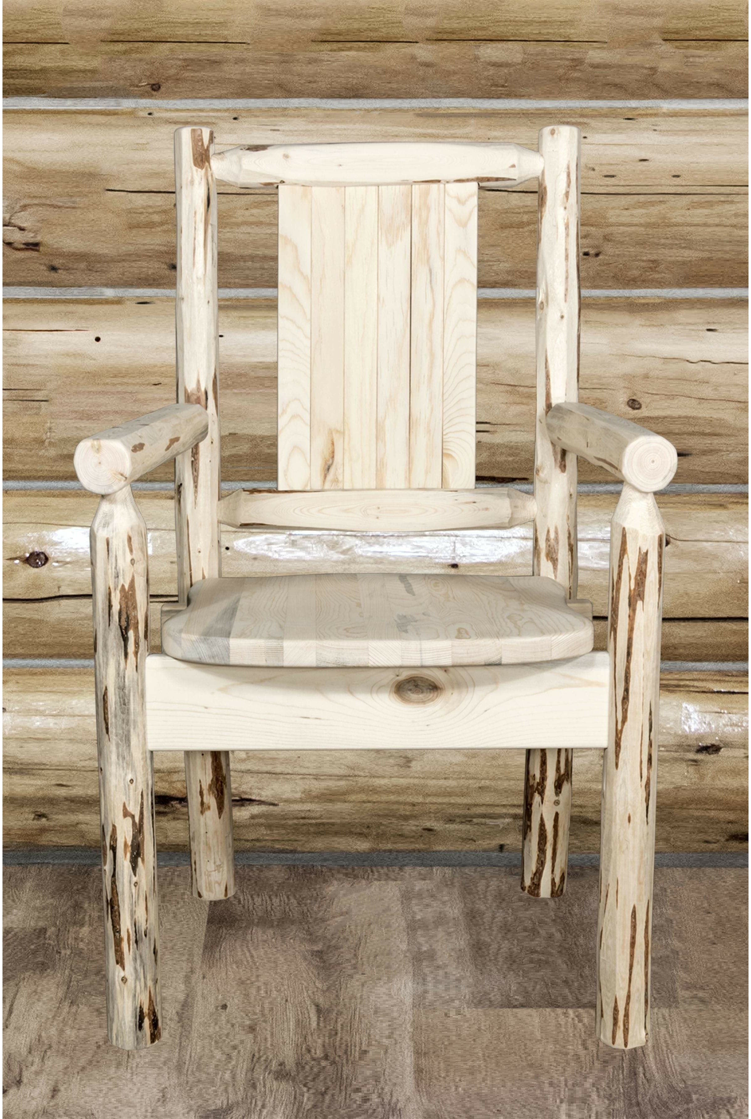 Montana Woodworks Montana Collection Captain's Chair with Laser Engraved Design - Clear Lacquer Finish-Rustic Furniture Marketplace