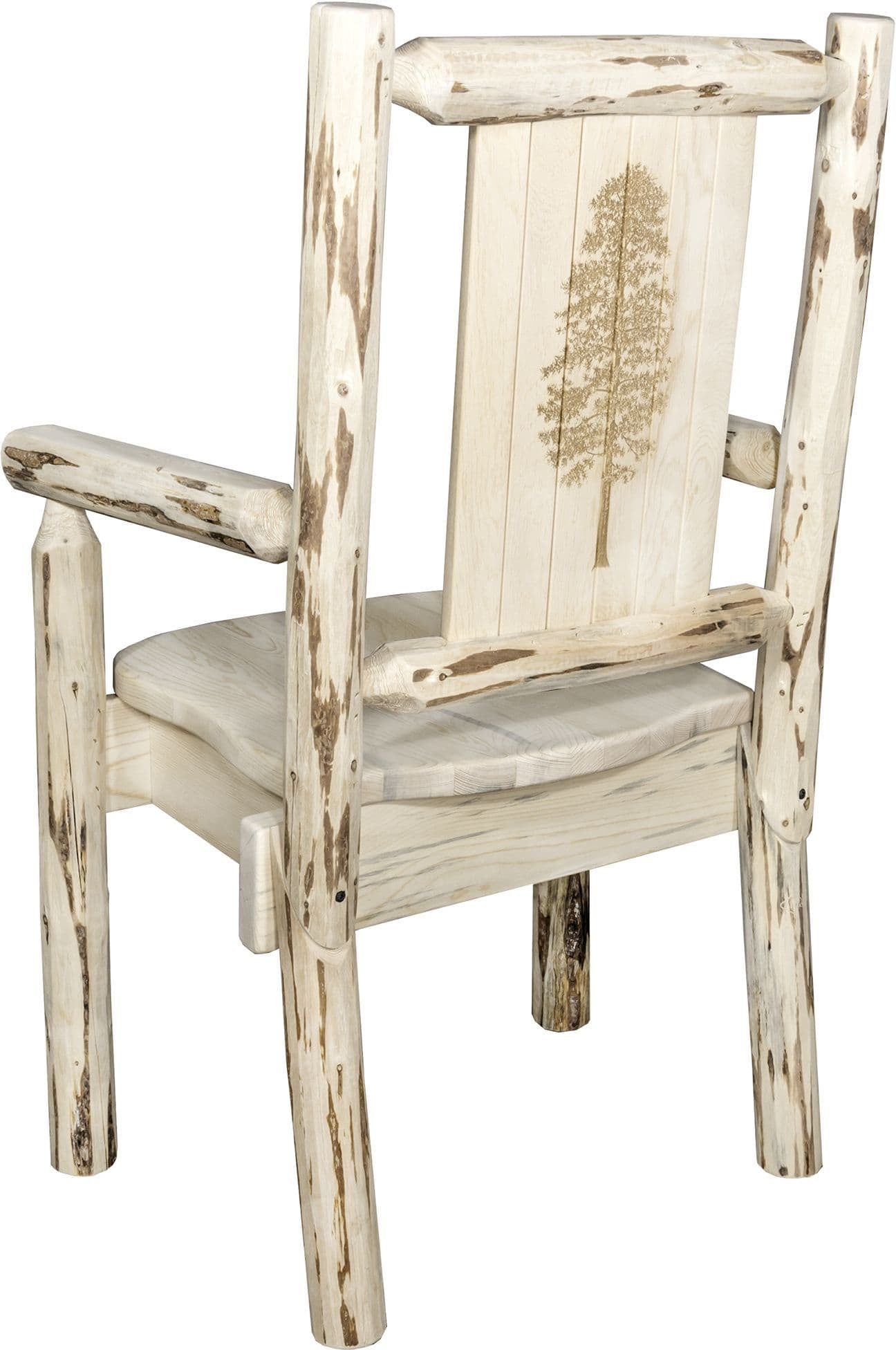 Montana Woodworks Montana Collection Captain's Chair with Laser Engraved Design - Clear Lacquer Finish-Rustic Furniture Marketplace