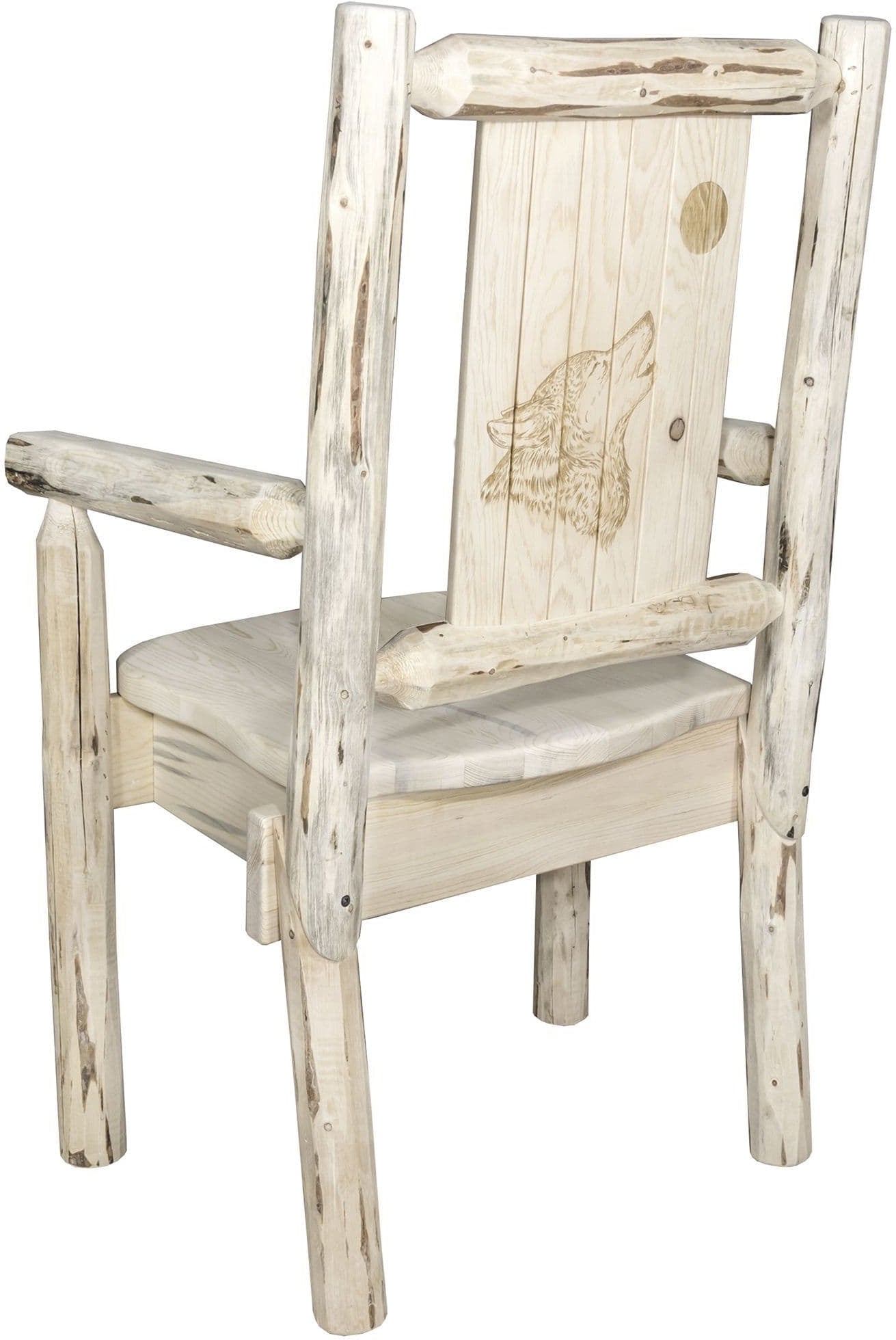 Montana Woodworks Montana Collection Captain's Chair with Laser Engraved Design - Clear Lacquer Finish-Rustic Furniture Marketplace