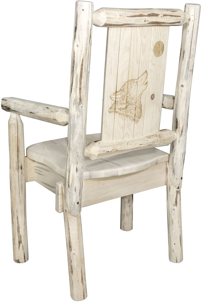 Montana Woodworks Montana Collection Captain's Chair with Laser Engraved Design - Clear Lacquer Finish-Rustic Furniture Marketplace