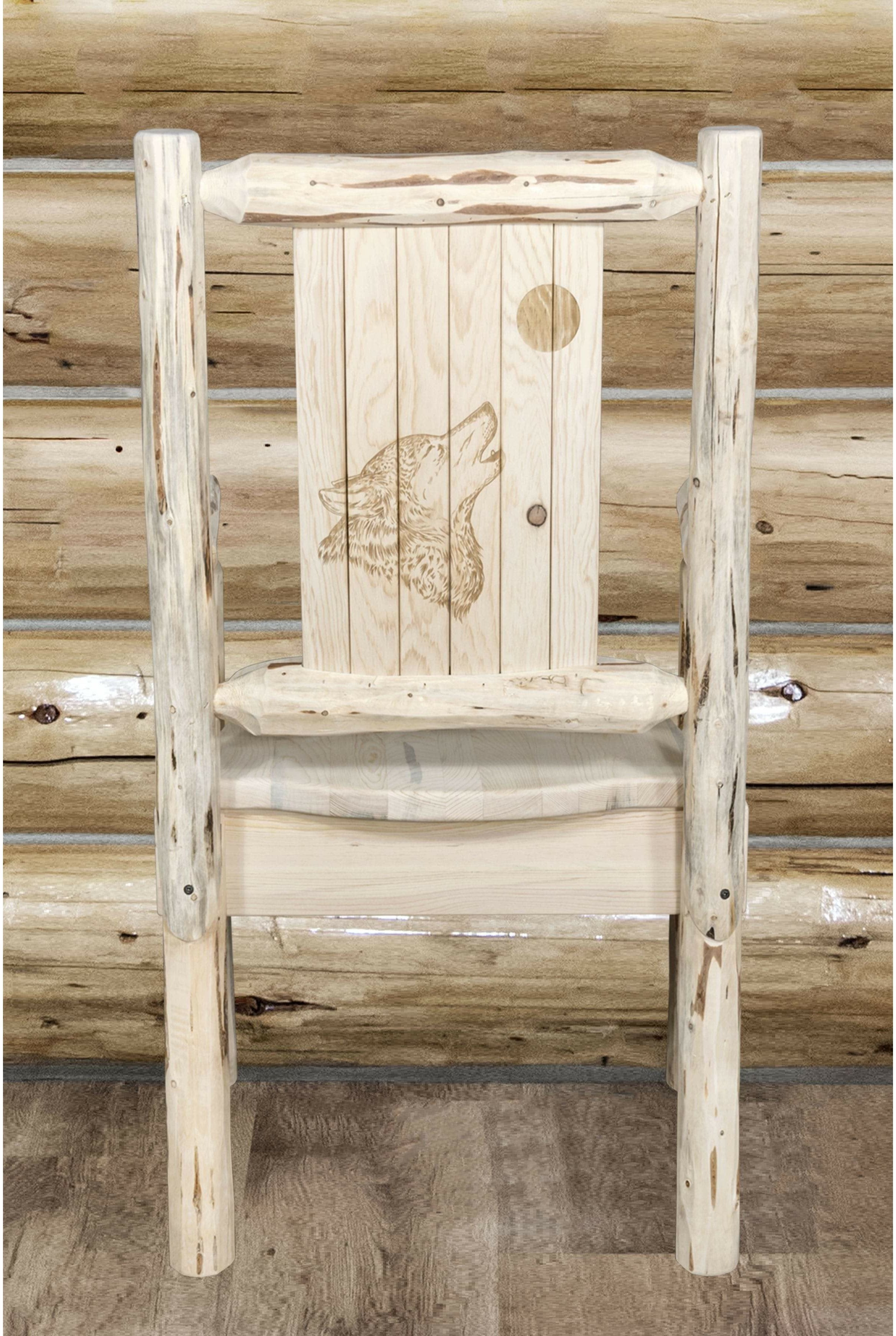 Montana Woodworks Montana Collection Captain's Chair with Laser Engraved Design - Clear Lacquer Finish-Rustic Furniture Marketplace