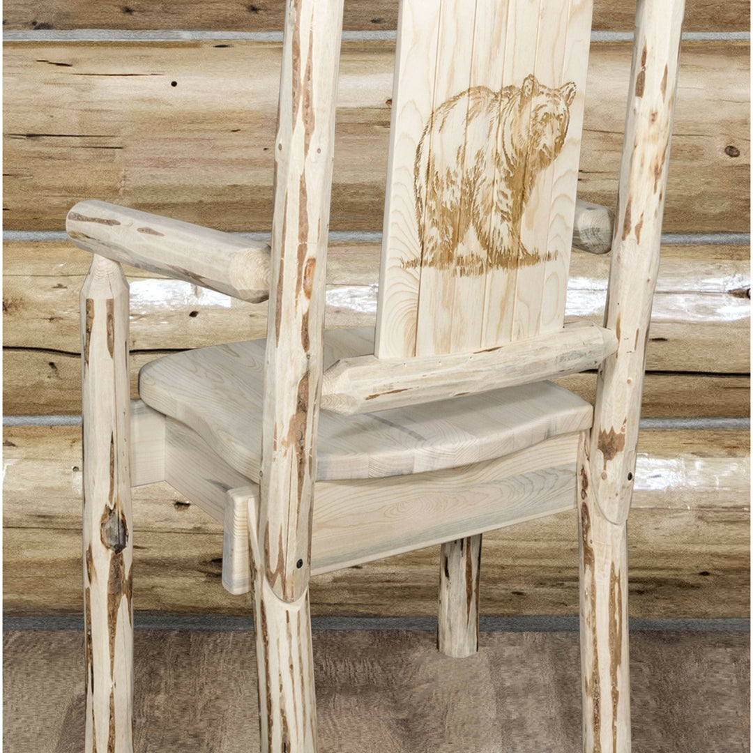 Montana Woodworks Montana Collection Captain's Chair with Laser Engraved Design - Clear Lacquer Finish-Rustic Furniture Marketplace