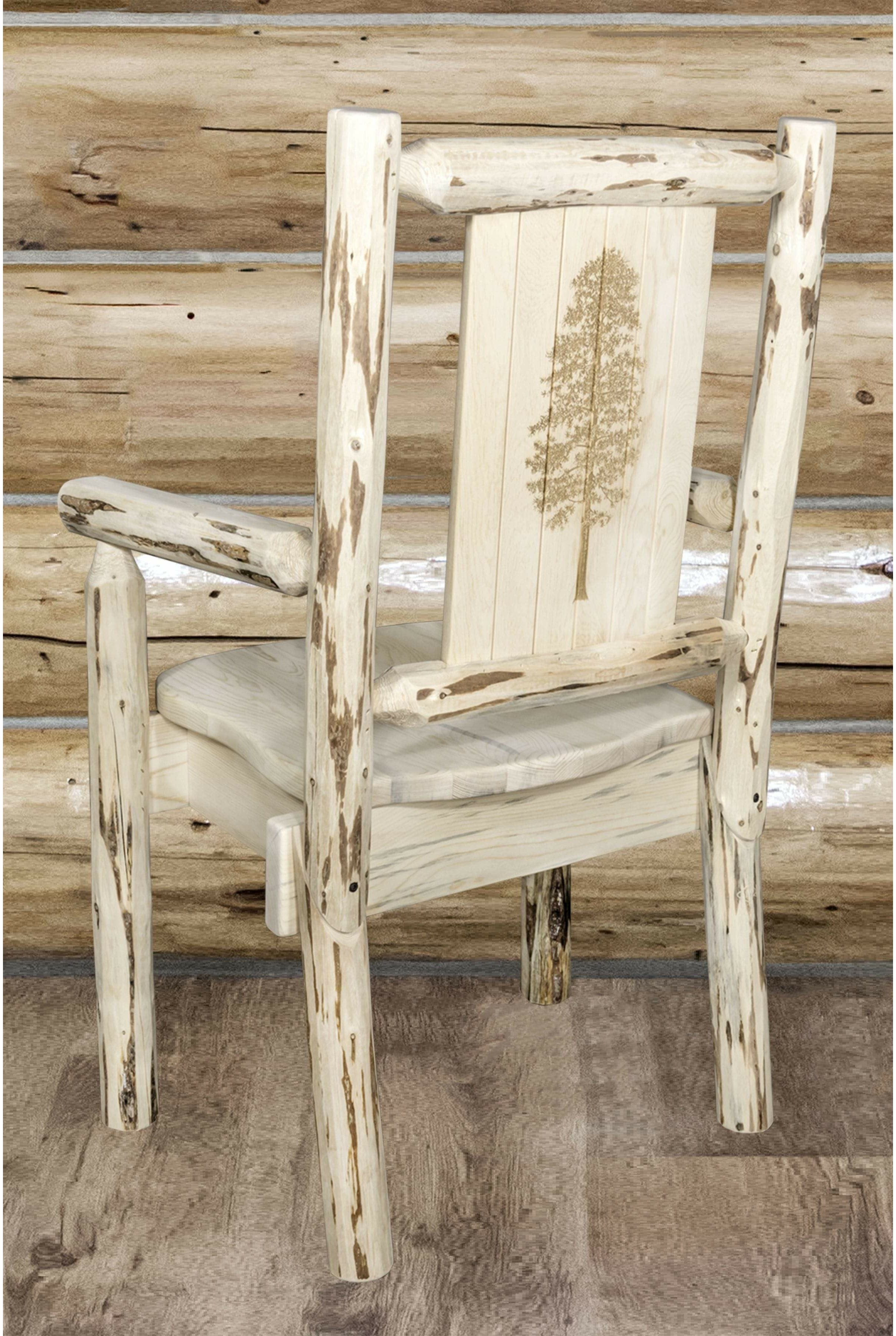 Montana Woodworks Montana Collection Captain's Chair with Laser Engraved Design - Clear Lacquer Finish-Rustic Furniture Marketplace