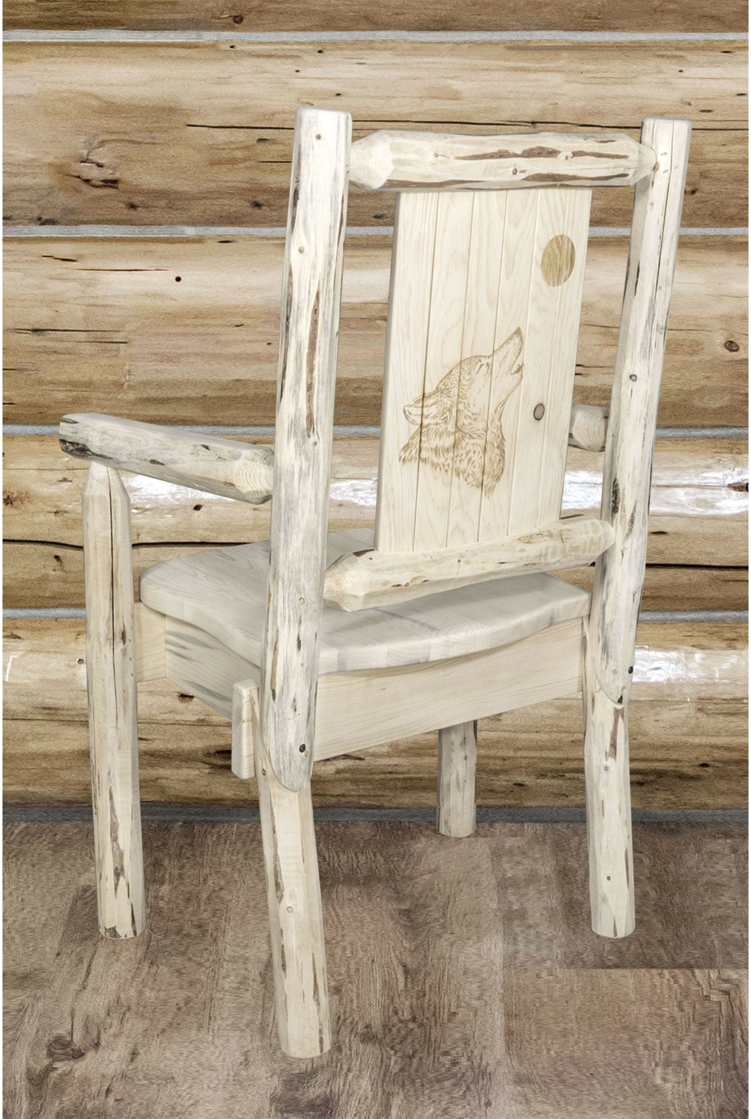 Montana Woodworks Montana Collection Captain's Chair with Laser Engraved Design - Clear Lacquer Finish-Rustic Furniture Marketplace