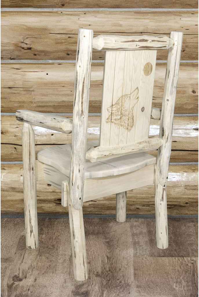 Montana Woodworks Montana Collection Captain's Chair with Laser Engraved Design - Clear Lacquer Finish-Rustic Furniture Marketplace