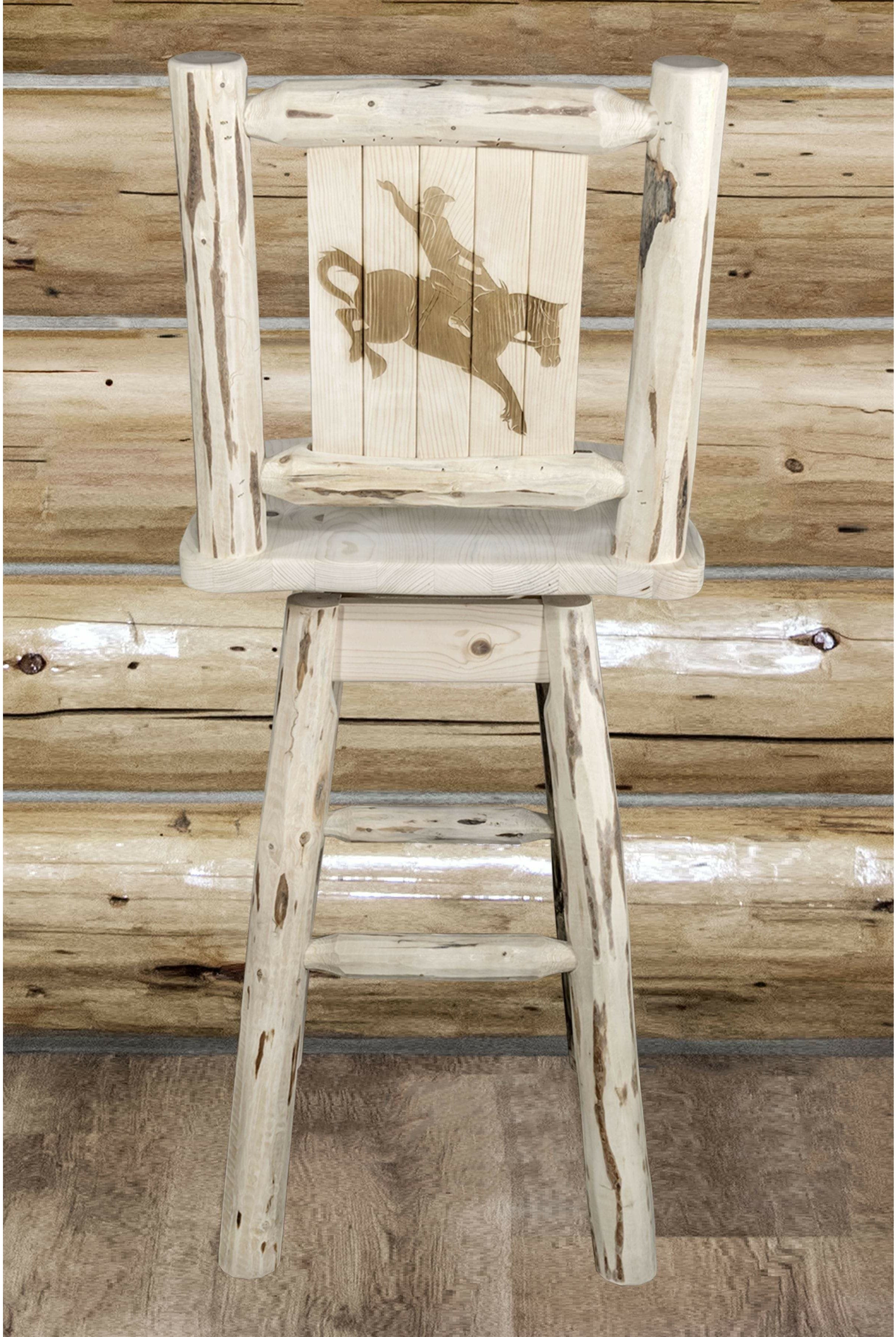 Montana Woodworks Montana Collection Counter Height Barstool with Back & Swivel and Laser Engraved Design - Clear Lacquer Finish-Rustic Furniture Marketplace