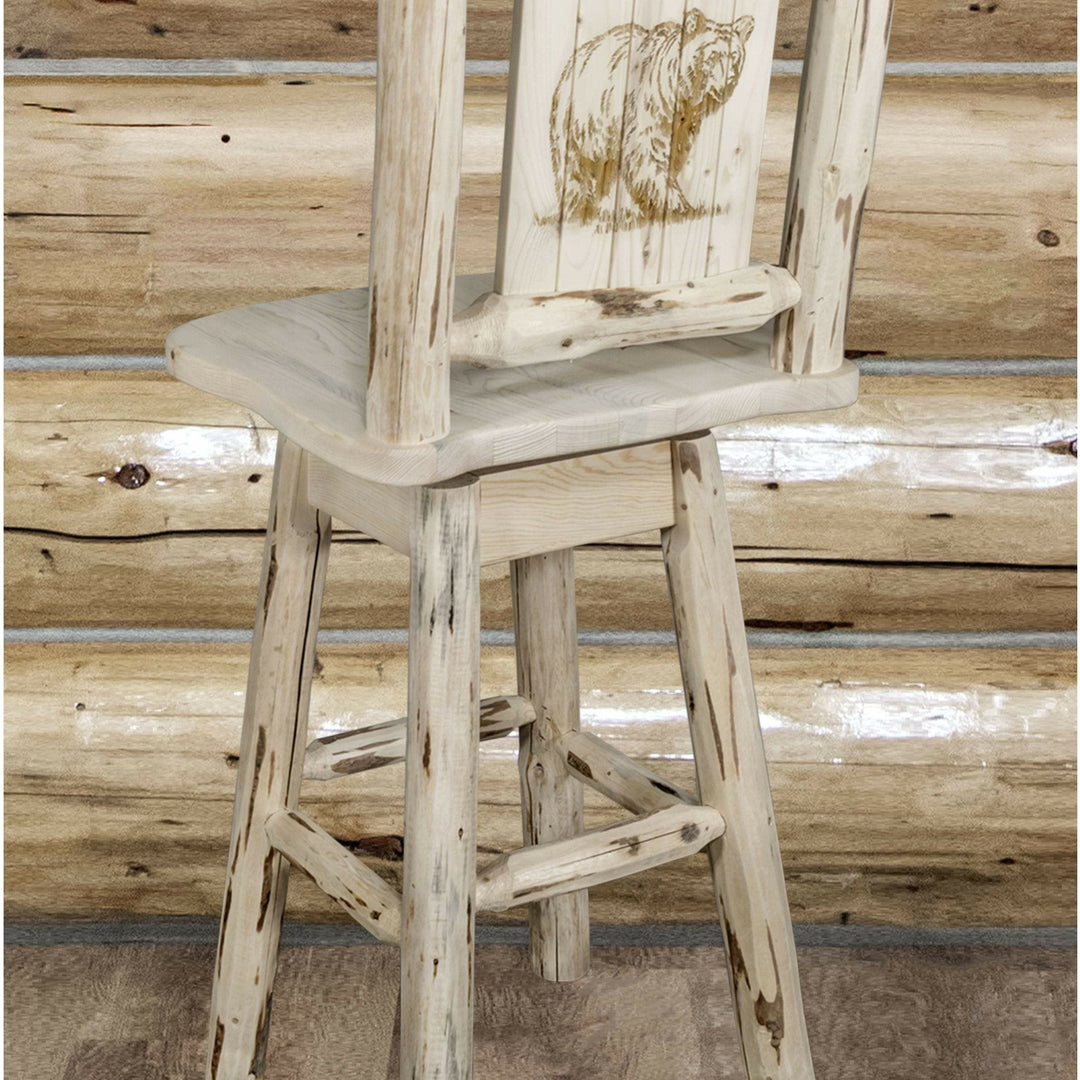 Montana Woodworks Montana Collection Counter Height Barstool with Back & Swivel and Laser Engraved Design - Clear Lacquer Finish-Rustic Furniture Marketplace