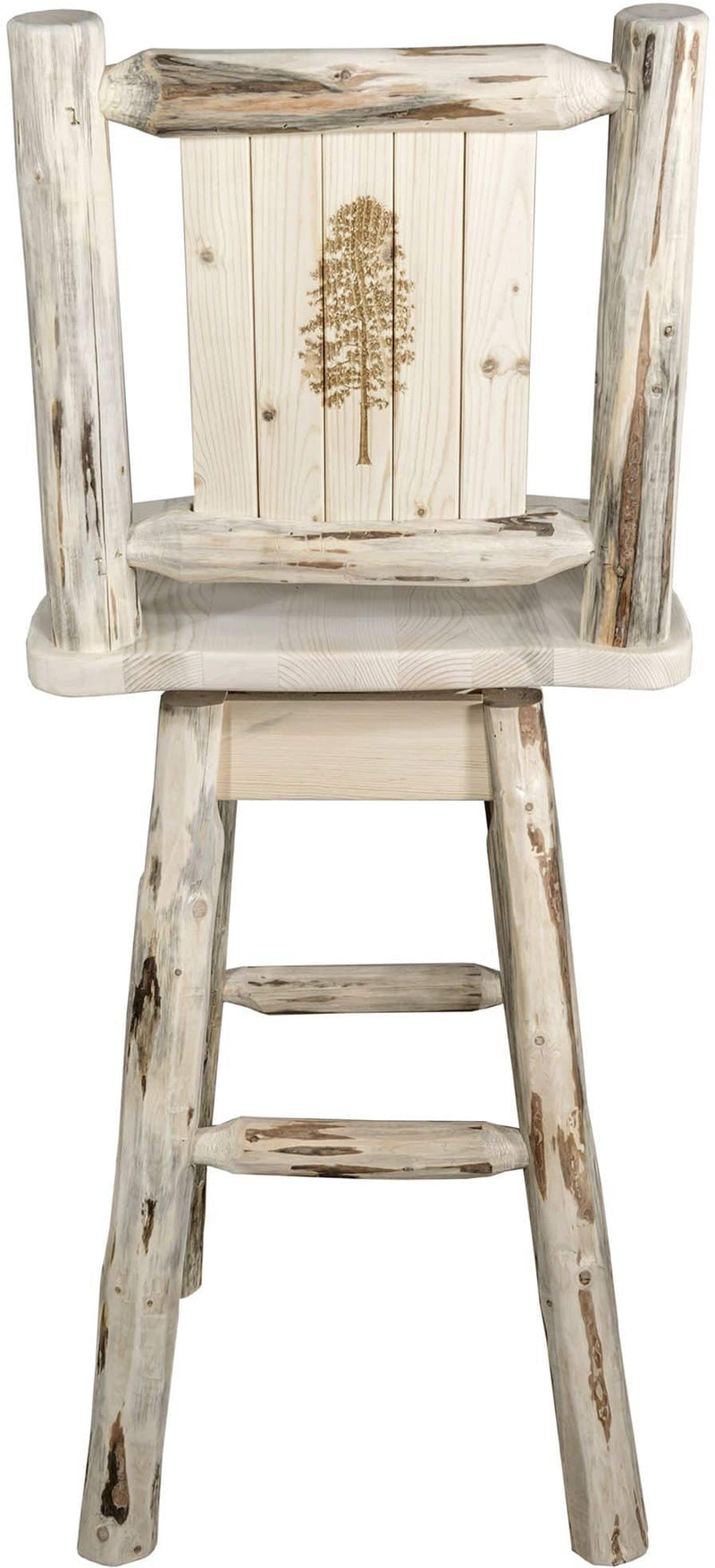Montana Woodworks Montana Collection Counter Height Barstool with Back & Swivel and Laser Engraved Design - Clear Lacquer Finish-Rustic Furniture Marketplace