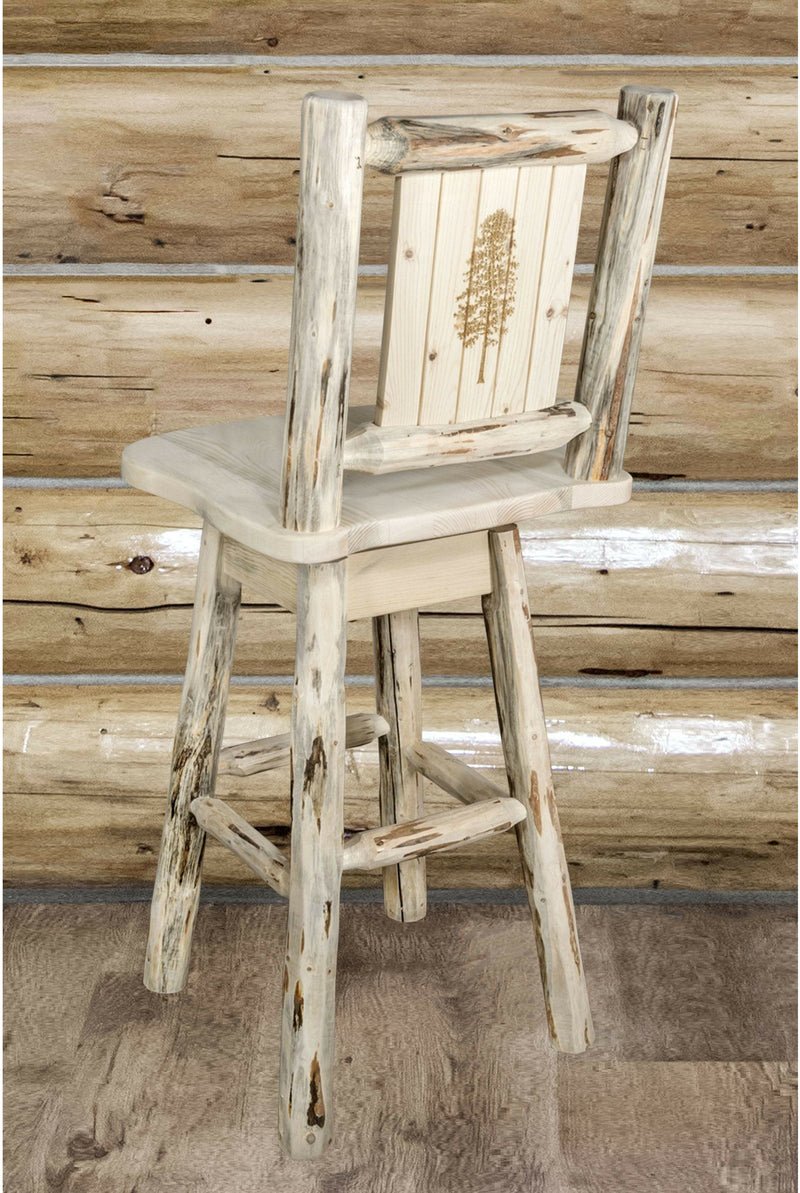 Montana Woodworks Montana Collection Counter Height Barstool with Back & Swivel and Laser Engraved Design - Ready to Finish-Rustic Furniture Marketplace