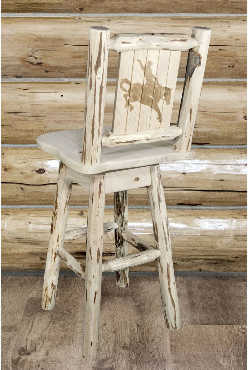 Montana Woodworks Montana Collection Counter Height Barstool with Back & Swivel and Laser Engraved Design - Ready to Finish-Rustic Furniture Marketplace