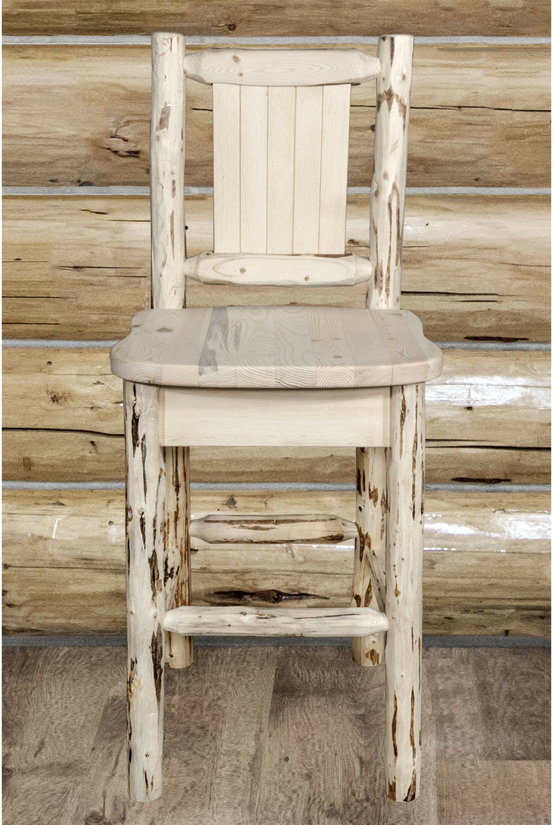 Montana Woodworks Montana Collection Counter Height Barstool with Laser Engraved Design - Clear Lacquer Finish-Rustic Furniture Marketplace