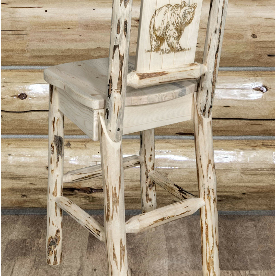 Montana Woodworks Montana Collection Counter Height Barstool with Laser Engraved Design - Clear Lacquer Finish-Rustic Furniture Marketplace