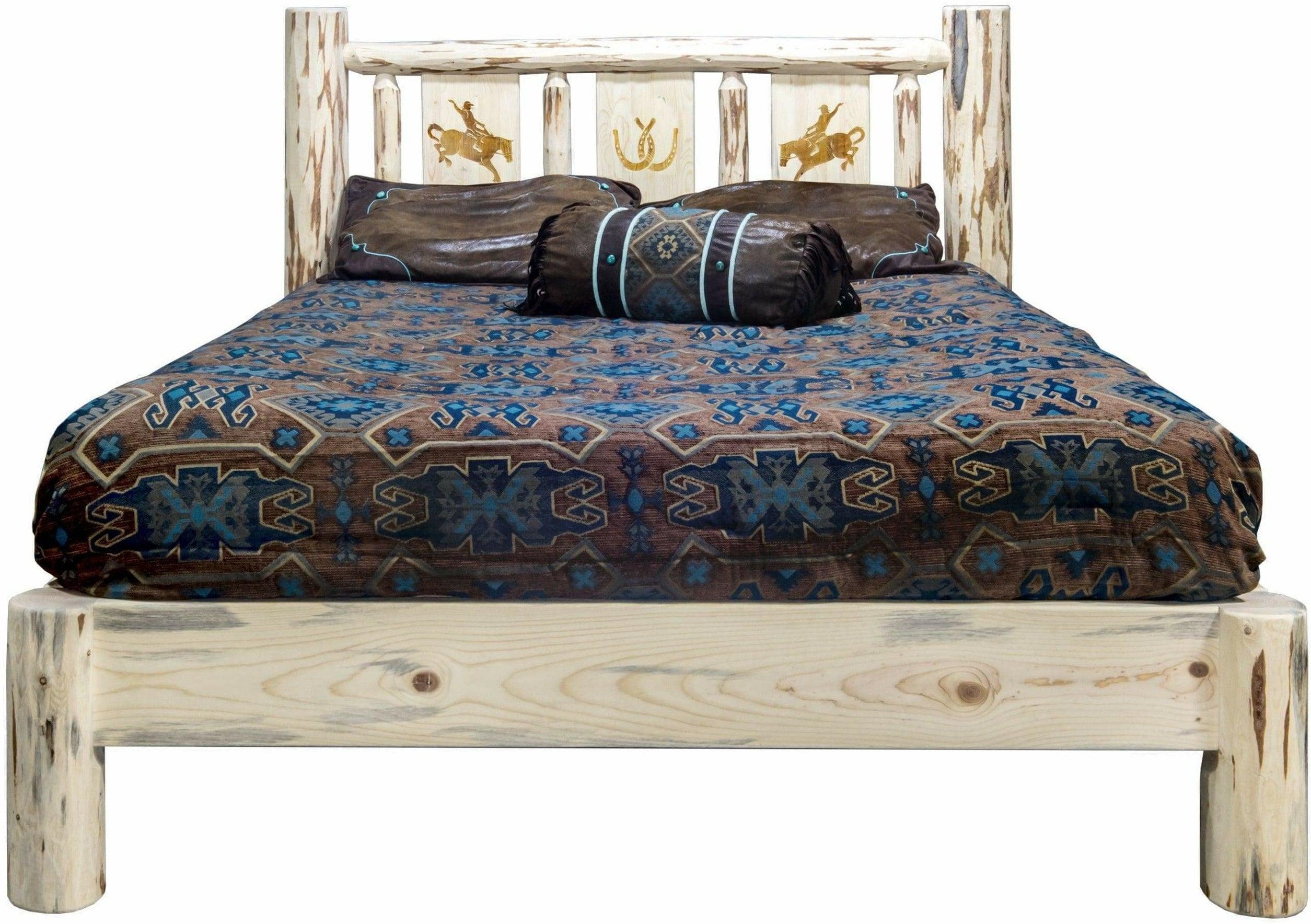 Montana Woodworks Montana Collection Full Platform Bed with Laser Engraved Design - Clear Lacquer Finish-Rustic Furniture Marketplace