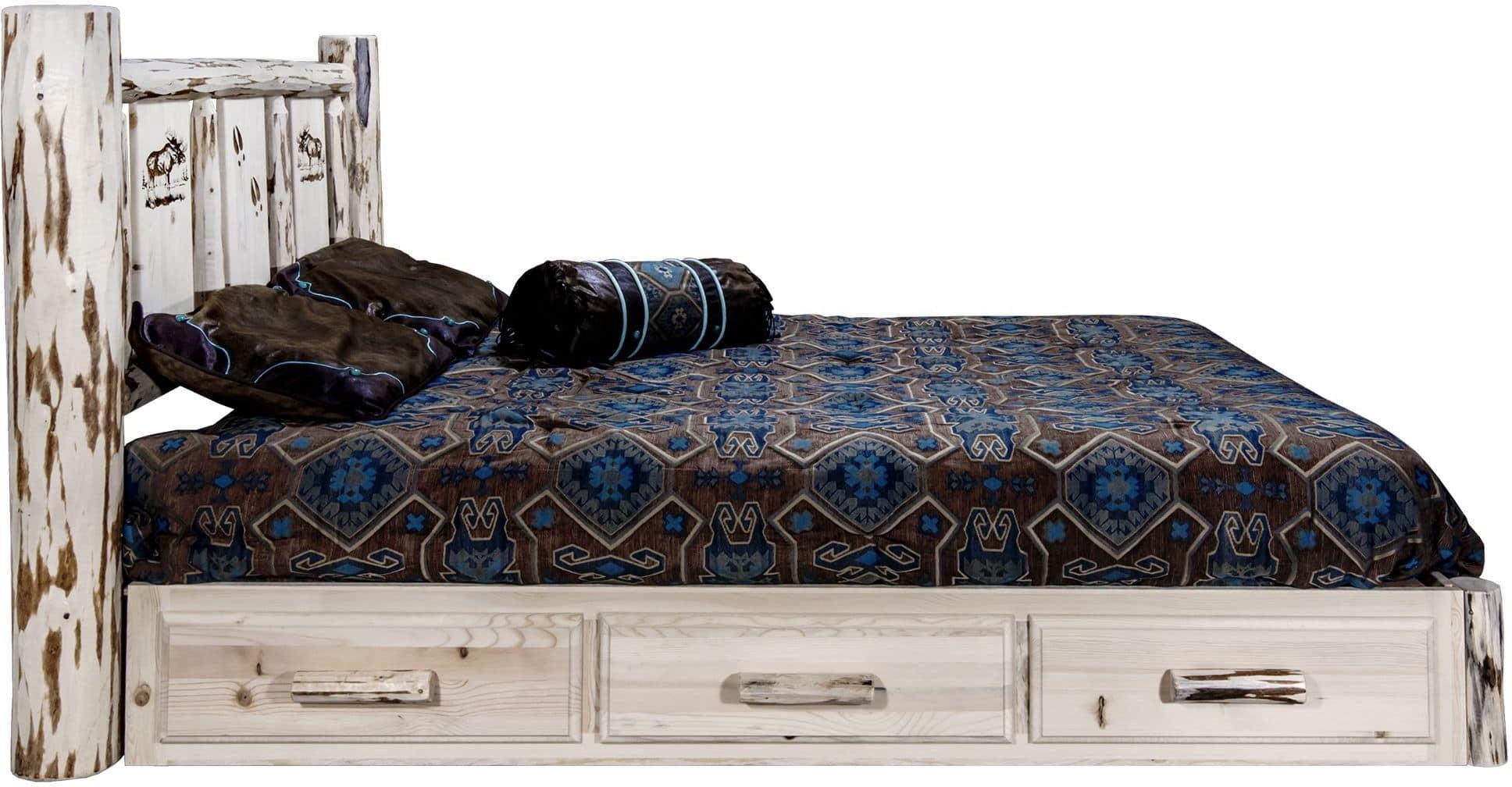 Montana Woodworks Montana Collection Full Storage Platform Bed with Laser Engraved Design - Ready to Finish-Rustic Furniture Marketplace