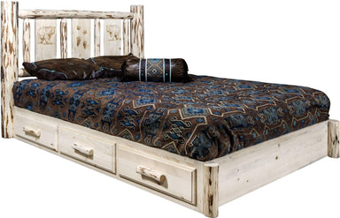 Montana Woodworks Montana Collection Full Storage Platform Bed with Laser Engraved Design - Ready to Finish-Rustic Furniture Marketplace