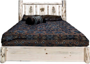 Montana Woodworks Montana Collection Queen Storage Platform Bed with Laser Engraved Design - Clear Lacquer Finish-Rustic Furniture Marketplace