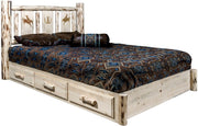 Montana Woodworks Montana Collection Queen Storage Platform Bed with Laser Engraved Design - Clear Lacquer Finish-Rustic Furniture Marketplace