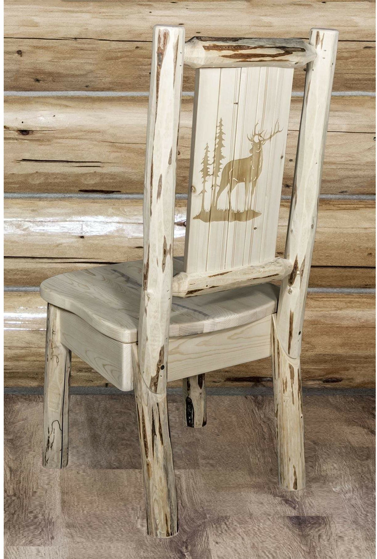 Montana Woodworks Montana Collection Side Chair with Laser Engraved Design - Clear Lacquer Finish-Rustic Furniture Marketplace