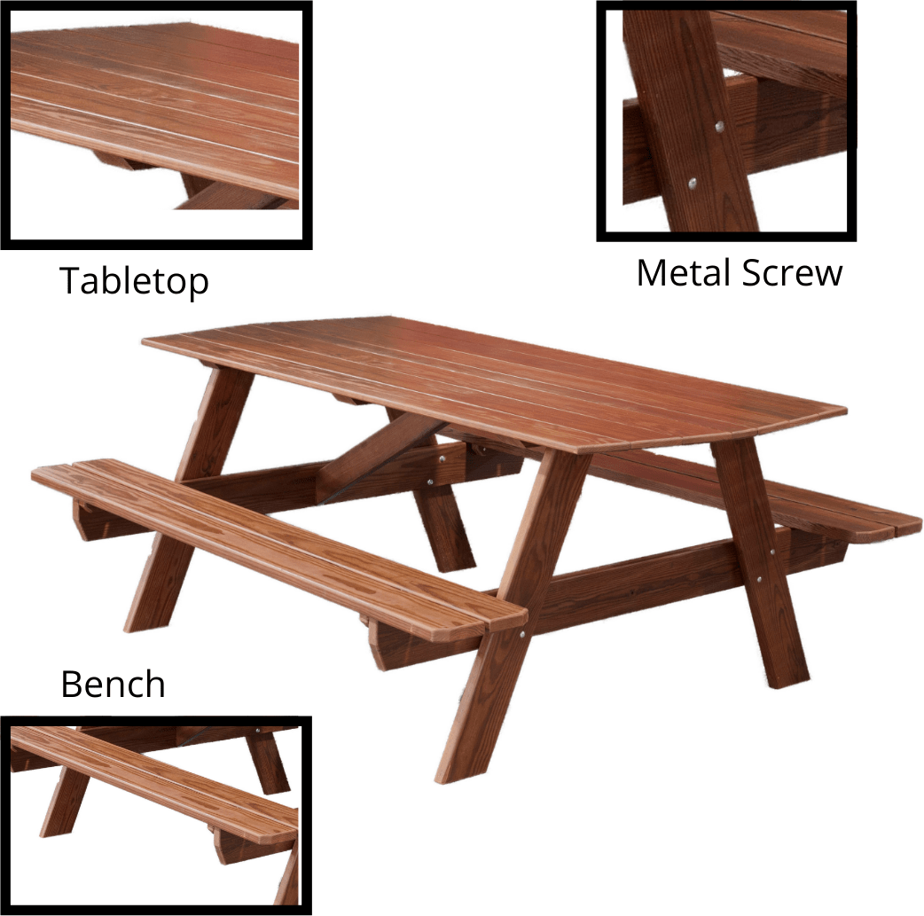 Nature’s Lawn & Patio 6' Wood Picnic Table-Rustic Furniture Marketplace