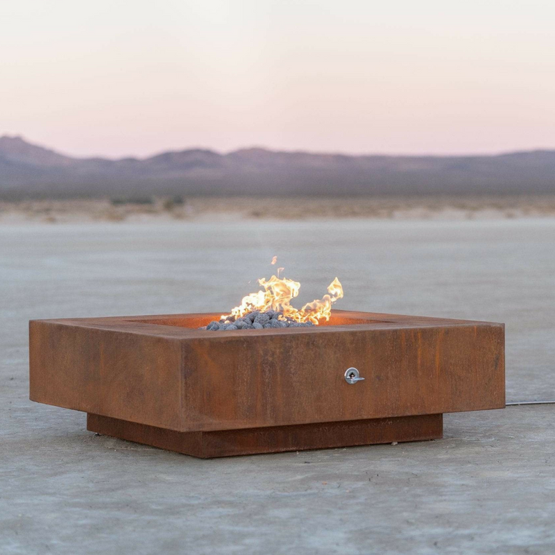 THE OUTDOOR PLUS Cabo Square Fire Pit - Stainless Steel-Rustic Furniture Marketplace