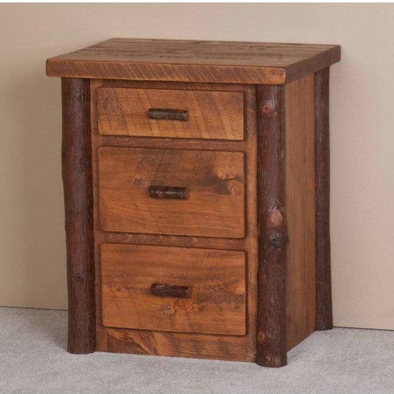 Viking Log Sawtooth Hickory Three Drawer Nightstand-Rustic Furniture Marketplace